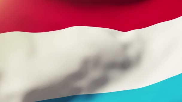 Luxemburg vlag wappert in de wind. Looping zon stijgt stijl. Animatie lus — Stockvideo