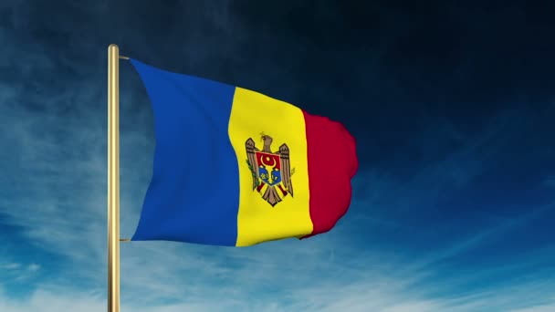 Moldova flag slider style. Waving in the wind with cloud background animation — Stock Video