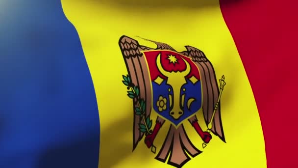 Флаг Молдовы размахивает ветром. Колеблющееся солнце встает стильно. Цикл анимации — стоковое видео
