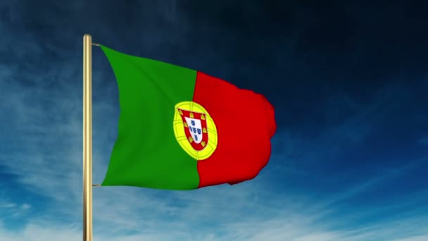 Portugal bandera deslizante estilo. Ondeando en el viento con animación de fondo de nube — Vídeos de Stock