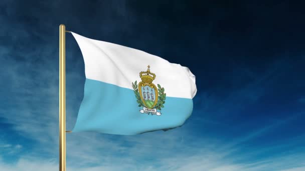 San Marino vlajky jezdec styl. Mávat ve větru s oblak pozadí animace — Stock video