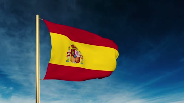 España bandera deslizante estilo. Ondeando en el viento con animación de fondo de nube — Vídeos de Stock