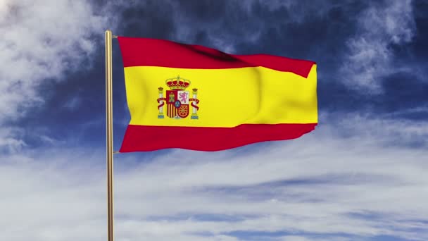 Bandera de España ondeando en el viento. Looping sol sale de estilo. Lazo de animación. Pantalla verde, alfa mate. Animación Loopable — Vídeo de stock