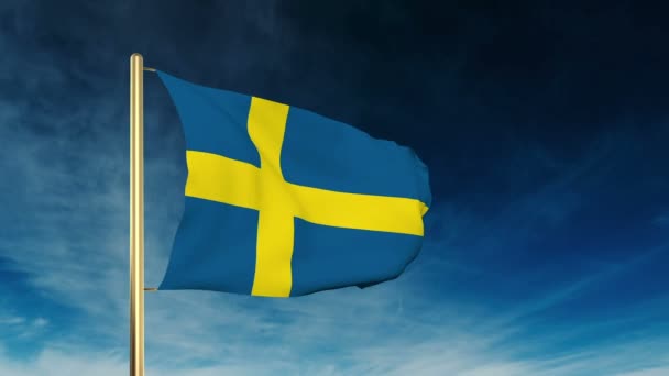 Σουηδία σημαία ρυθμιστικό στυλ. Κουνώντας στον αέρα με το σύννεφο πλαίσιο animation — Αρχείο Βίντεο