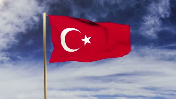 Turkije vlag zwaaien in de wind. Looping zon stijgt stijl. Animatie lus. Groen scherm, alpha mat. Loopbare animatie — Stockvideo