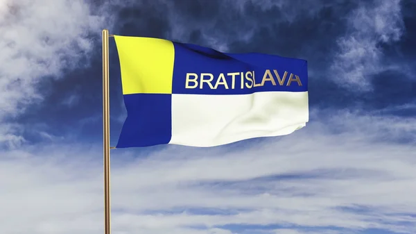 Bratislava flag with title waving in the wind. Looping sun rises style.  Animation loop 스톡 사진