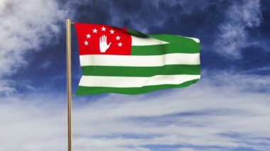 Abhazya bayrağı rüzgarda sallanıyor. Yeşil ekran, alfa mat. Döngüye uygun animasyon