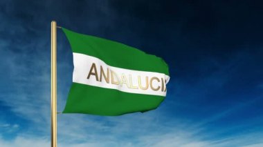 Başlık ile Endülüs bayrağı kaydırıcı tarzı. Bulut arka plan animasyonu ile rüzgarda el sallayarak