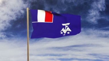 Fransız Güney ve Antarktika Toprakları bayrağı rüzgarda sallanıyor. Yeşil ekran, alfa mat. Döngüye uygun animasyon