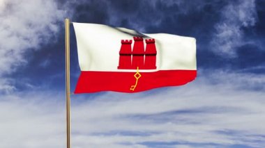 Cebelitarık bayrağı rüzgarda sallanıyor. Yeşil ekran, alfa mat. Döngüye uygun animasyon