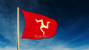 Isle Of Man bayrak kaydırıcı tarzı başlığı ile. Bulut arka plan animasyonu ile rüzgarda el sallayarak