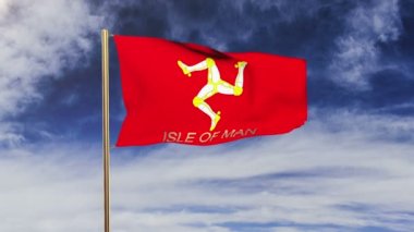 Isle Of Man bayrağı rüzgarda sallayarak başlık ile. Döngülü güneş tarzı yükselir. Animasyon döngüsü