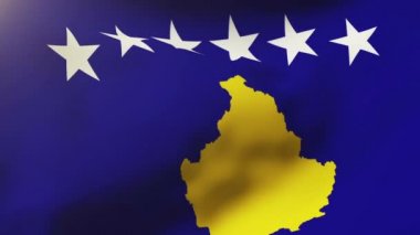 Kosova bayrağı rüzgarda sallanıyor. Döngülü güneş tarzı yükselir. Animasyon döngüsü