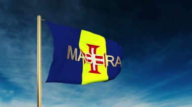 Başlıklı Madeira bayrak kaydırıcı tarzı. Bulut arka plan animasyonu ile rüzgarda el sallayarak