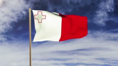Malta bayrağı rüzgarda sallanıyor. Yeşil ekran, alfa mat. Döngüye uygun animasyon