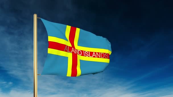 Aland Islands vlag Slider stijl met titel. Zwaaiende in de wind met Cloud achtergrond animatie — Stockvideo