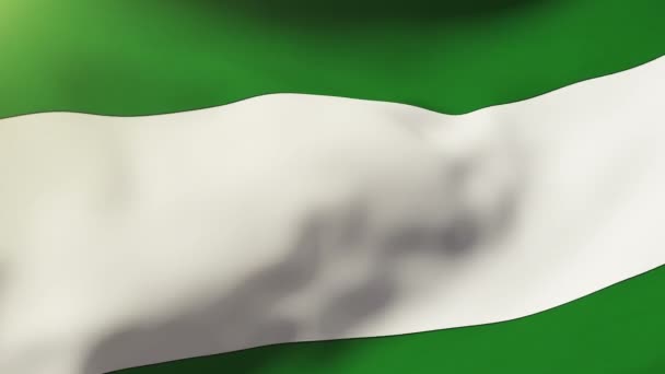 Η σημαία της Ανδαλουσίας που χαιρετάει τον άνεμο. Ο ήλιος ανατέλλει. Βρόχος κίνησης — Αρχείο Βίντεο