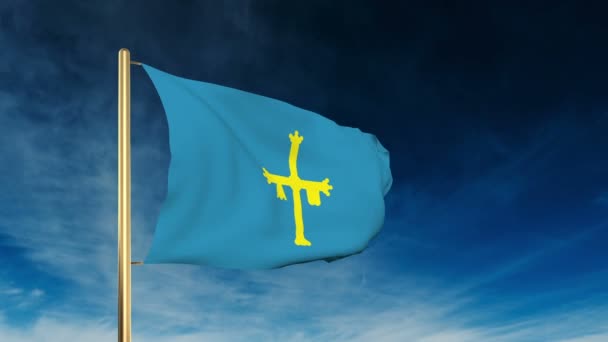 Asturias Flagge Schieberegler Stil. winkt der Sieg mit Wolkenhintergrundanimation — Stockvideo