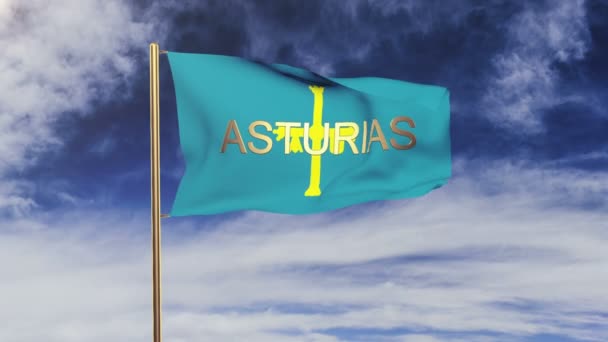 Asturias Flagge mit dem Titel weht im Wind. Looping Sun Aufgang Stil. Animationsschleife — Stockvideo