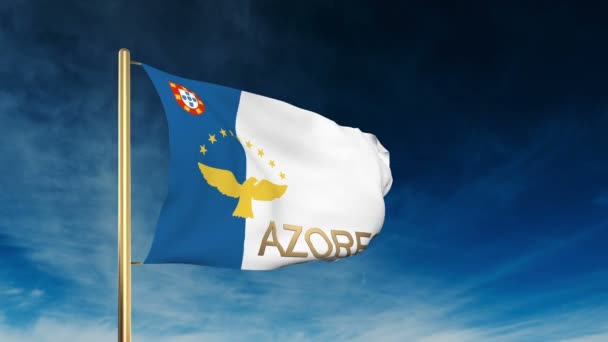 Azores bandera estilo deslizante con título. Ondeando en el viento con animación de fondo de nube — Vídeo de stock