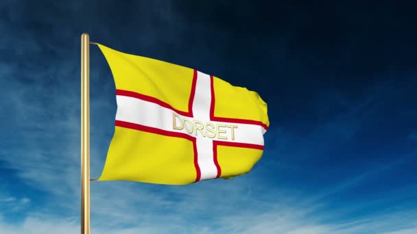 Estilo deslizante de bandeira Dorset com título. Acenando ao vento com animação de fundo em nuvem — Vídeo de Stock