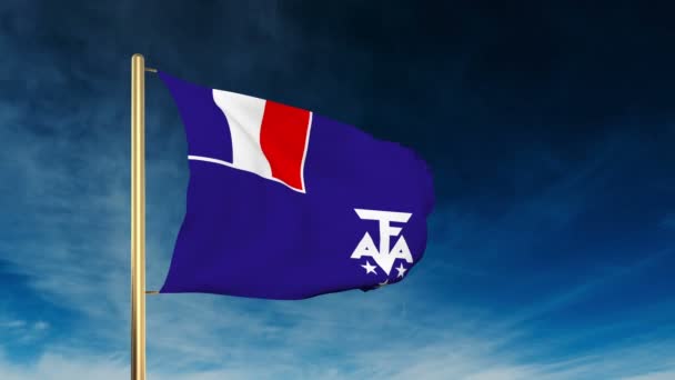 Французькі Південні та Антарктичні землі мають прапор повзунка стиль. Розмахуючи в перемозі з хмарною анімацією фону — стокове відео