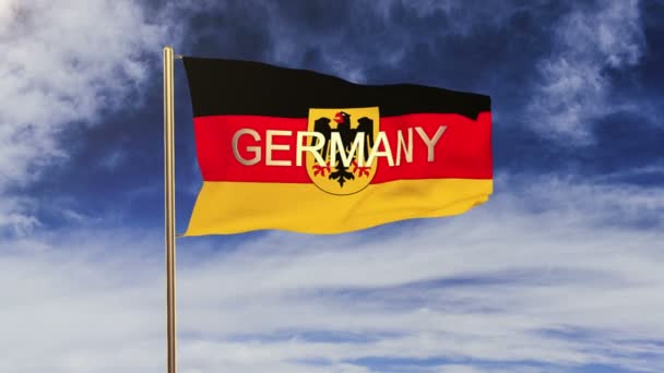 Germany With Eagle flag with title waving in the wind. Looping sun rises style.  Animation loop