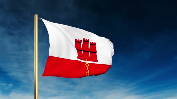 Gibilterra bandiera stile slider. Ondeggiando nella vittoria con animazione di sfondo nuvola — Video Stock