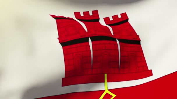 Drapeau de Gibraltar agitant le vent. Boucle soleil se lève style. Boucle d'animation — Video