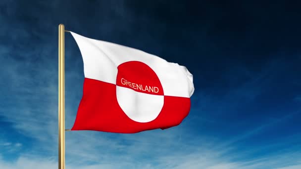 Estilo deslizante bandera de Groenlandia con título. Ondeando en el viento con animación de fondo de nube — Vídeo de stock