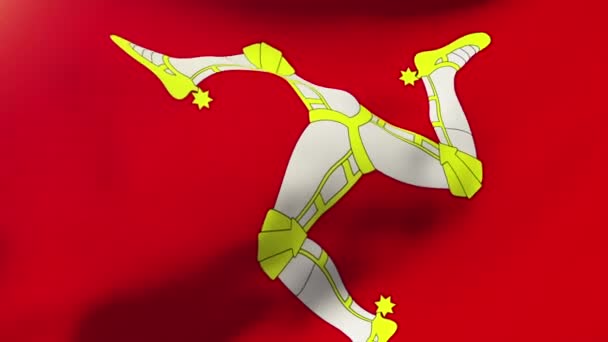 马恩岛国旗在风中飘扬。环状太阳升起风格。动画循环 — 图库视频影像
