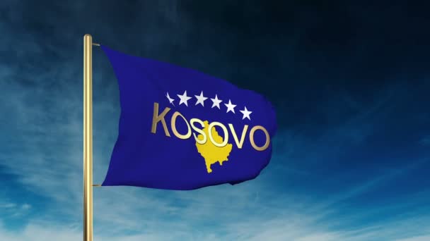 Style de curseur drapeau du Kosovo avec titre. Agitant dans le vent avec animation de fond nuage — Video