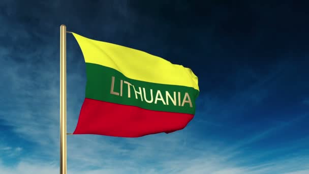Lituânia estilo deslizante bandeira com título. Acenando ao vento com animação de fundo em nuvem — Vídeo de Stock
