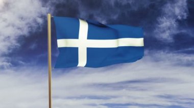 Shetland bayrağı rüzgarda sallanıyor. Yeşil ekran, alfa mat. Döngüye uygun animasyon
