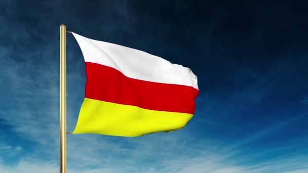 Severní Osetie, jezdec vlajky. Mávání v vítězství s animací pozadí mraků — Stock video