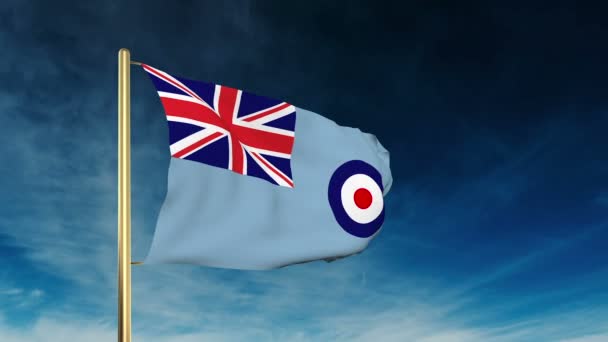 Στυλ ολισθητήρα σημαίας Βασιλικής Αεροπορίας. Κουνώντας τη νίκη με κινούμενα σχέδια φόντο σύννεφο — Αρχείο Βίντεο