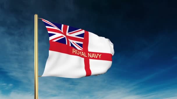 Royal Navy flagga Slider stil med titeln. Vinka i vinden med moln bakgrund animation — Stockvideo