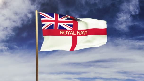 Bandiera della Royal Navy con titolo sventolato nel vento. Looping sole sorge stile. Ciclo di animazione — Video Stock