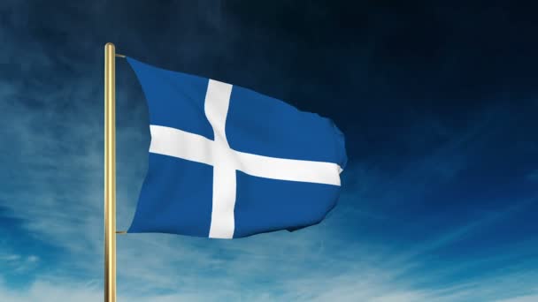 Estilo deslizante de bandera de Shetland. Saludando en la victoria con la animación de fondo en la nube — Vídeos de Stock