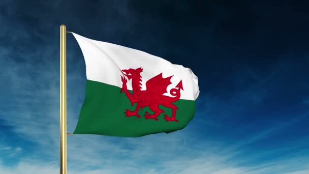 Wales flagga Slider stil. Vinka i vinst med moln bakgrund animation — Stockvideo