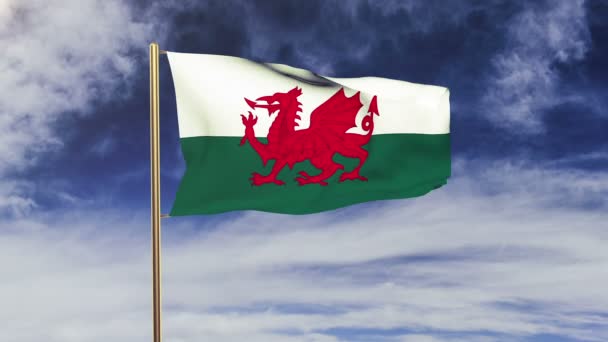 Wales vlag zwaaiende in de wind. Groen scherm, alpha matte. Loop bare animatie — Stockvideo