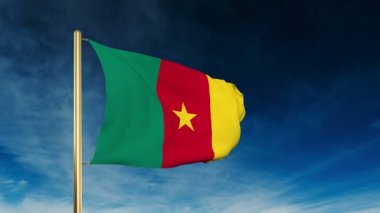 Kamerun bayrağı kaydırıcı tarzı. Bulut arka plan animasyonu ile rüzgarda el sallayarak