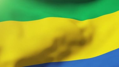 Gabon bayrağı rüzgarda sallanıyor. Döngülü güneş tarzı yükselir. Animasyon döngüsü