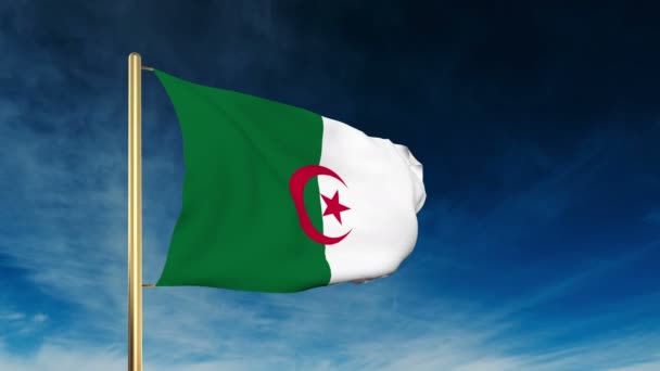 Argelia bandera deslizante estilo. Ondeando en el viento con animación de fondo de nube — Vídeos de Stock
