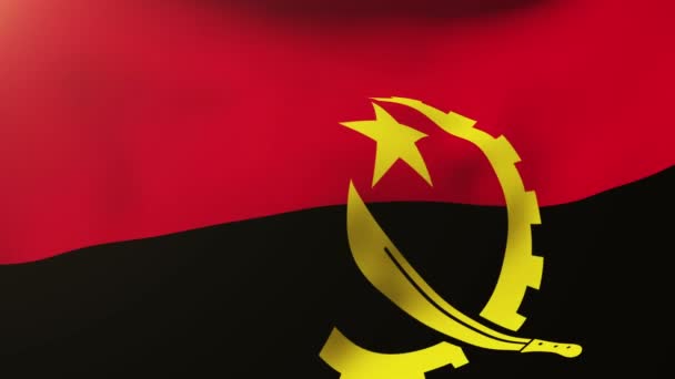 Η σημαία της Αγκόλα χαιρετάει τον άνεμο. Ο ήλιος ανατέλλει. Βρόχος κίνησης — Αρχείο Βίντεο