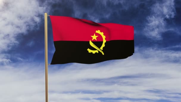 Angola bayrağı rüzgarda sallanıyor. Yeşil ekran, alfa mat. Döngüye uygun animasyon — Stok video