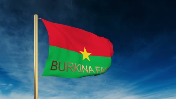 Burkina Faso estilo deslizante bandera con título. Ondeando en el viento con animación de fondo de nube — Vídeo de stock