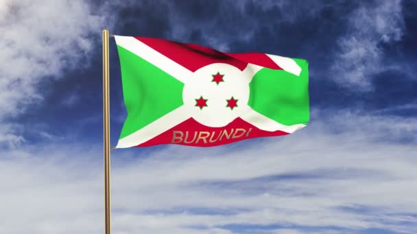 Burundi flaga z tytułem machając na wietrze. Zapchanie Słońce wschodzi styl. Pętla animacji — Wideo stockowe