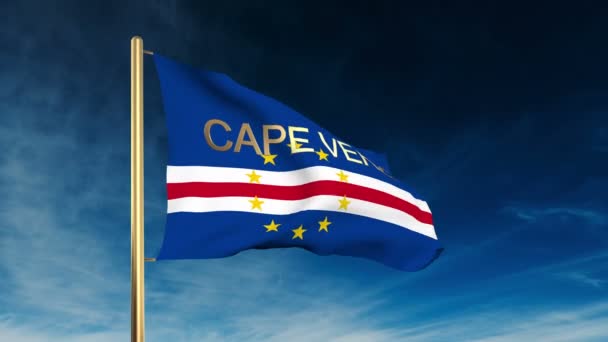 Bandera de Cabo Verde estilo deslizante con título. Ondeando en el viento con animación de fondo de nube — Vídeos de Stock