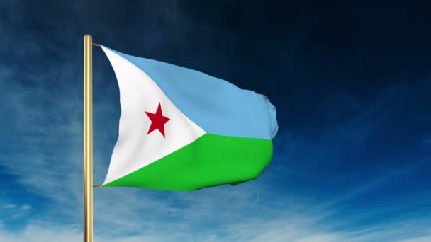 Dzsibuti zászlaja csúszka stílusát. Integetett a szél felhős háttér animáció — Stock videók